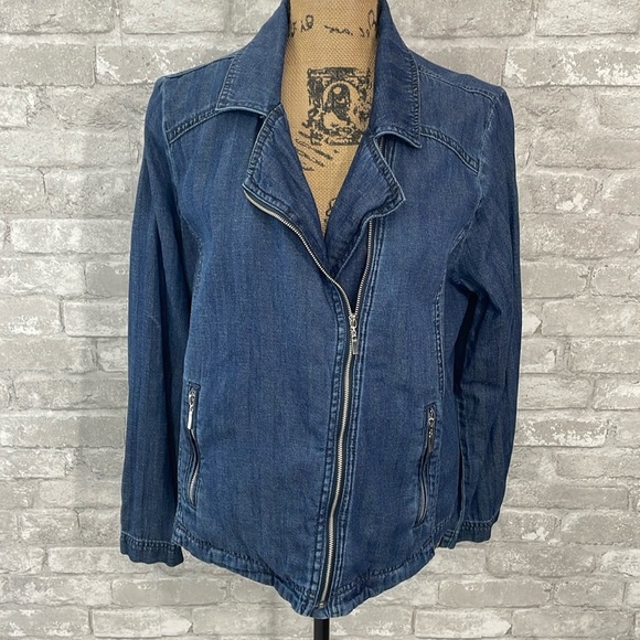 Chico’s Herringbone Denim Moto Jacket - Picture 2 of 10